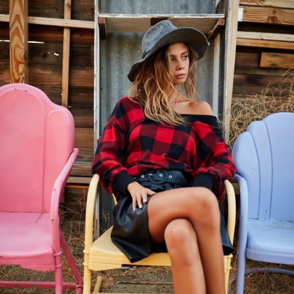 Squared Up Buffalo Plaid V Neck Knit Top - Picture 3 of 12